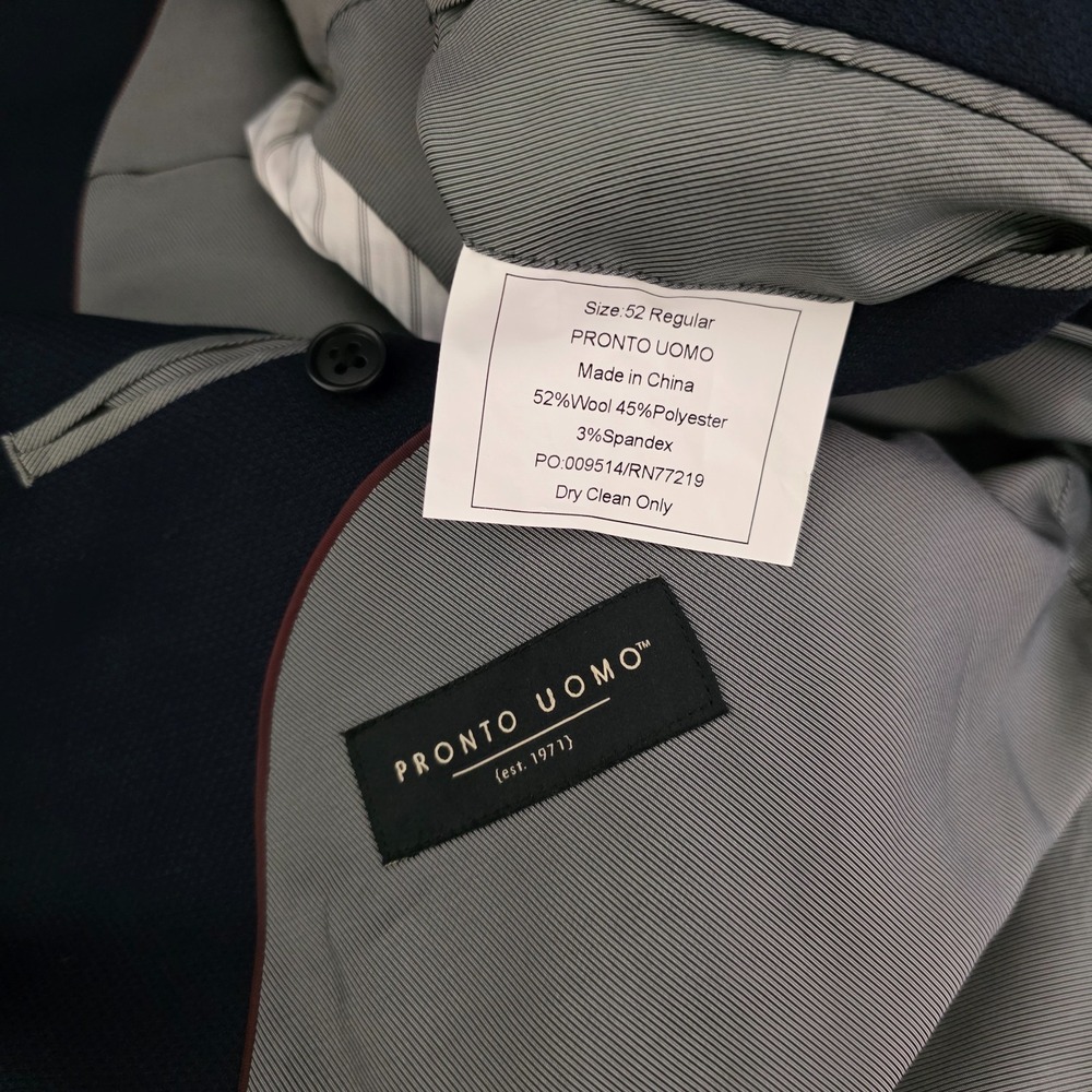 Pronto Uomo Men's Sport Coat Blazer Two Button Navy Blue Wool Poly Spandex 52R - Picture 6 of 13
